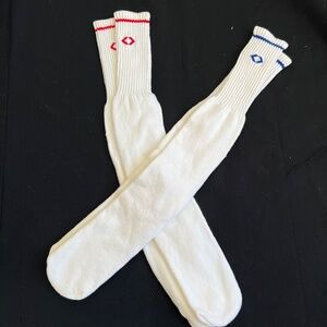 2 Pair Vintage Tube Sport Socks White Red Blue Stripe 24" Long New Old Stock NOS